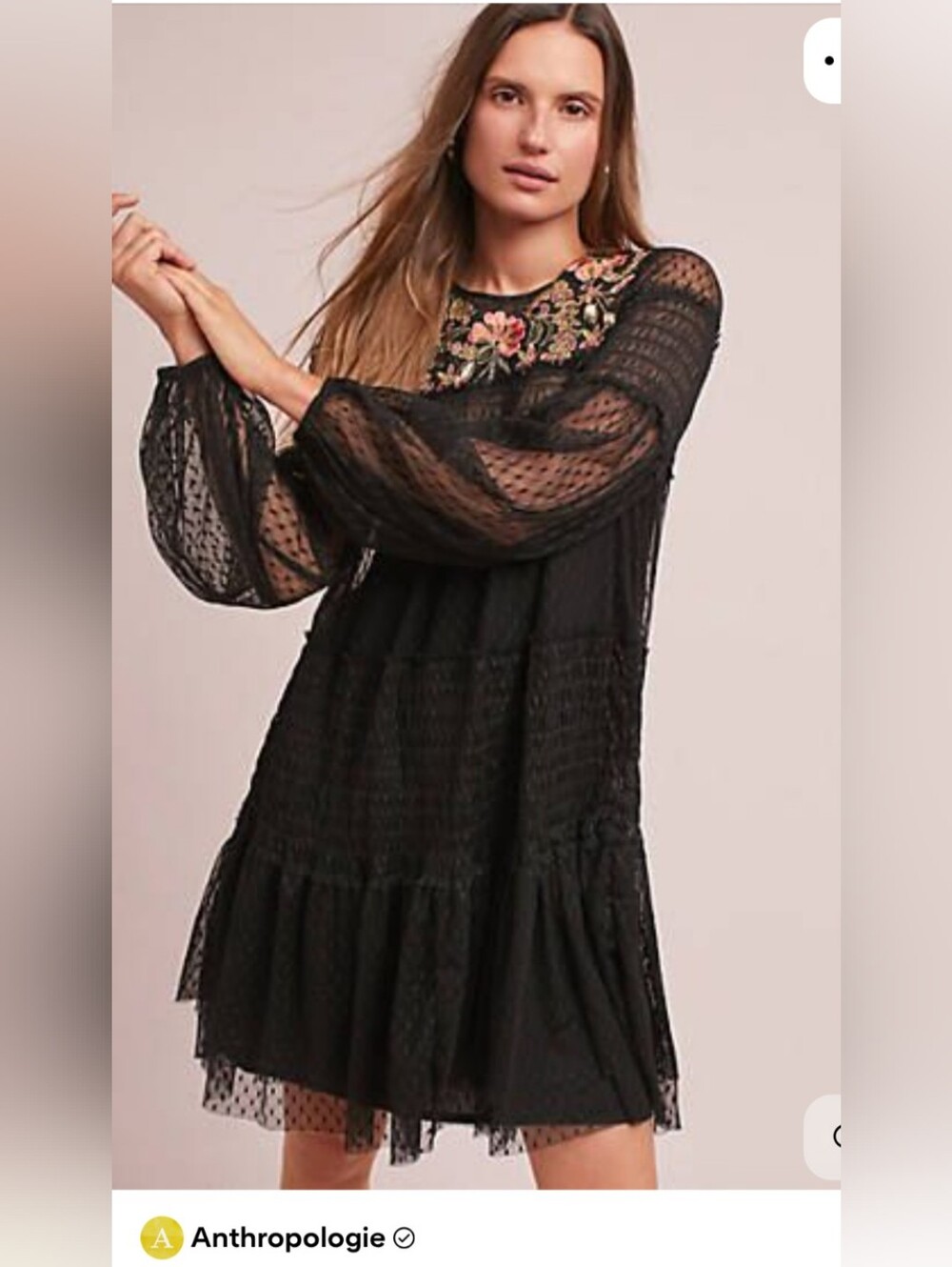 NWOT Maeve Anthropologie Black Point D'Esprit Embroidered Dress M